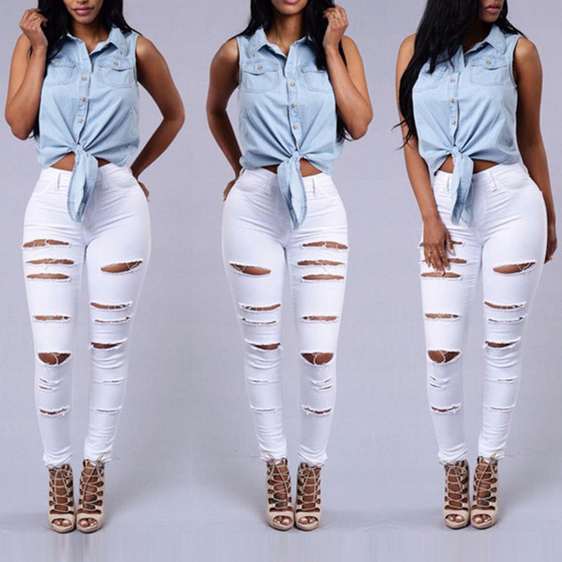 Women's High-Waisted Ripped Skinny Jeans