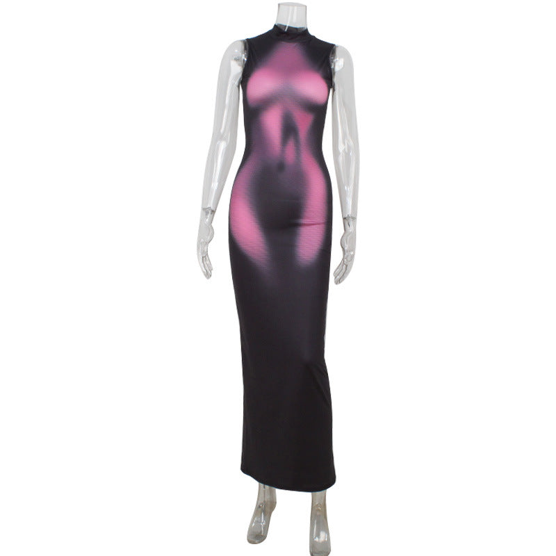 Women's 3D Printed Sleeveless Slim-Fit Dress
