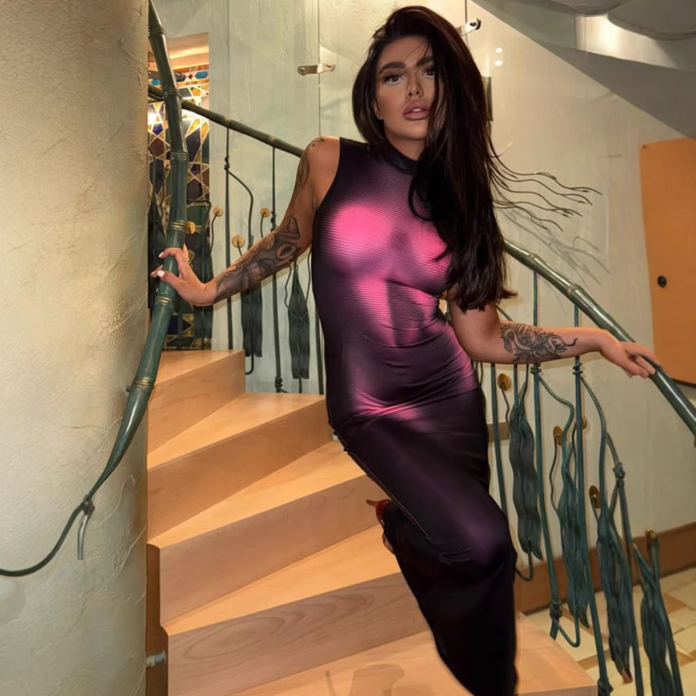Women's 3D Printed Sleeveless Slim-Fit Dress
