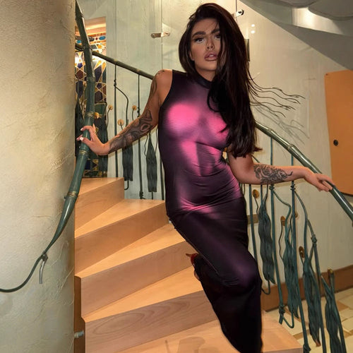 Women's 3D Printed Sleeveless Slim-Fit Dress