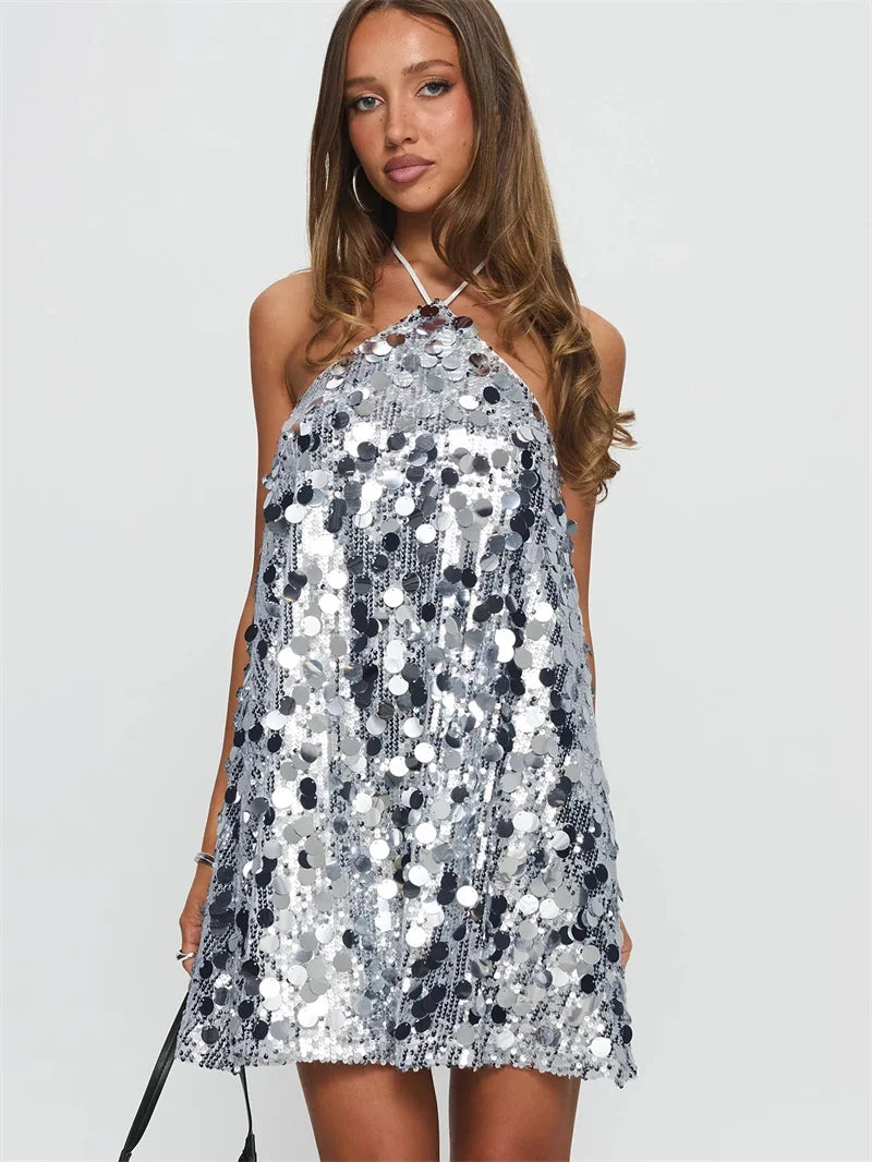 Women's Sequin Halter Mini Dress