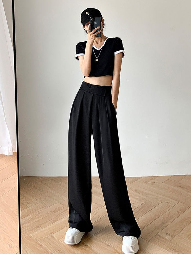 Women's Casual High-Waisted Wide-Leg Pants
