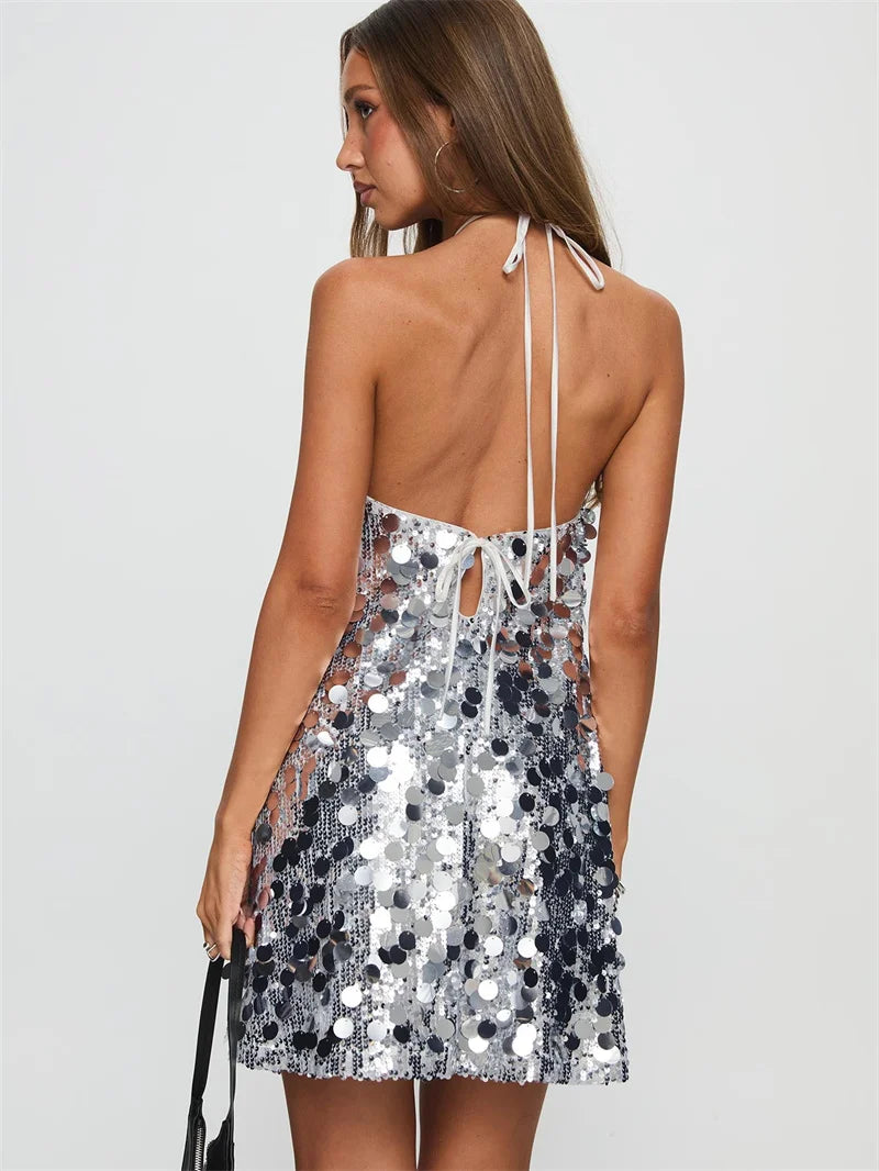 Women's Sequin Halter Mini Dress